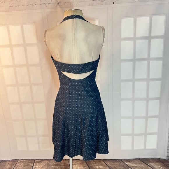 Parker Blue White Polka Dot Sleeveless Halter Denim Chambray Mini Dress Sz Small - Picture 5 of 10